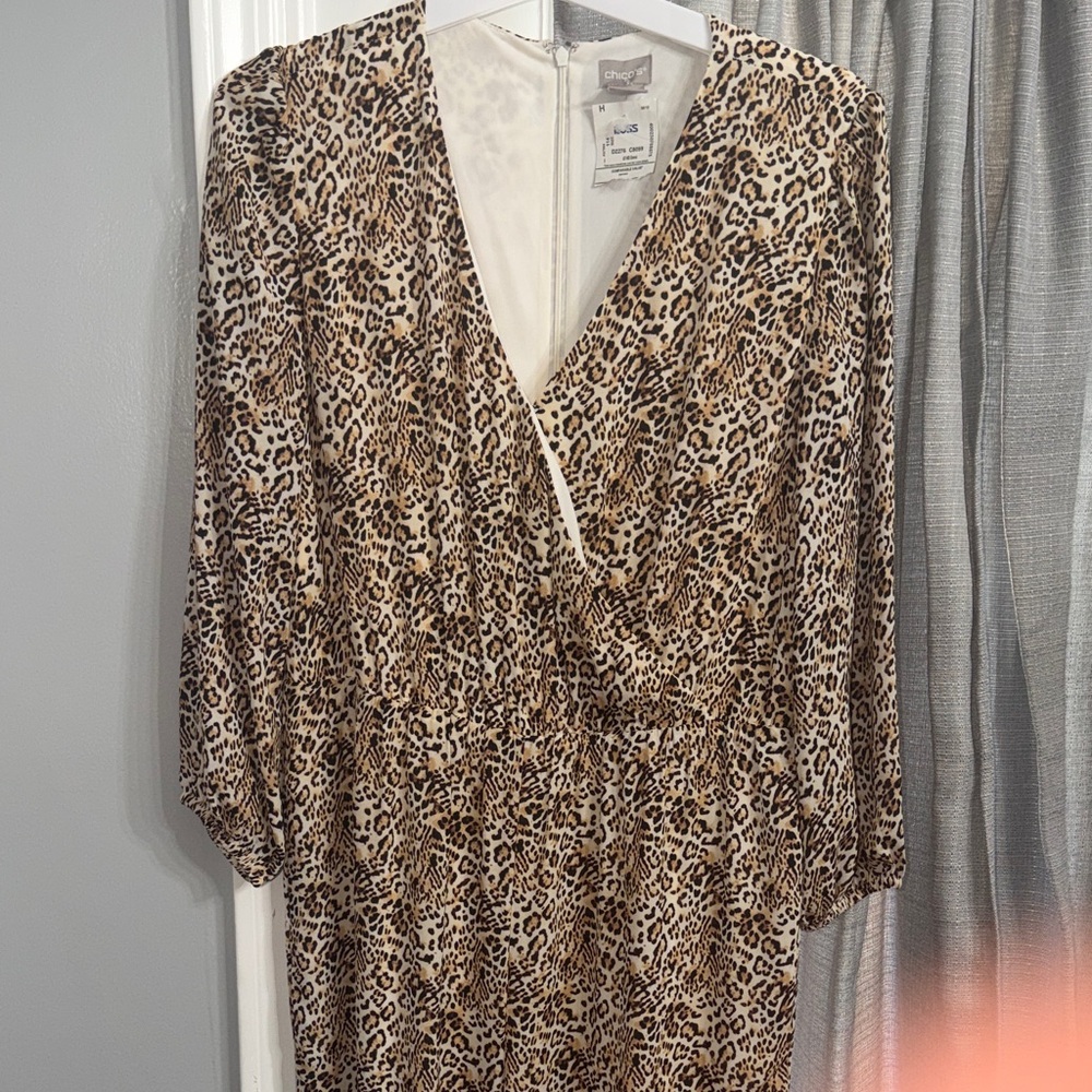 Chico's Animal Print Wrap Jumpsuit- Brown & Cream Leopard